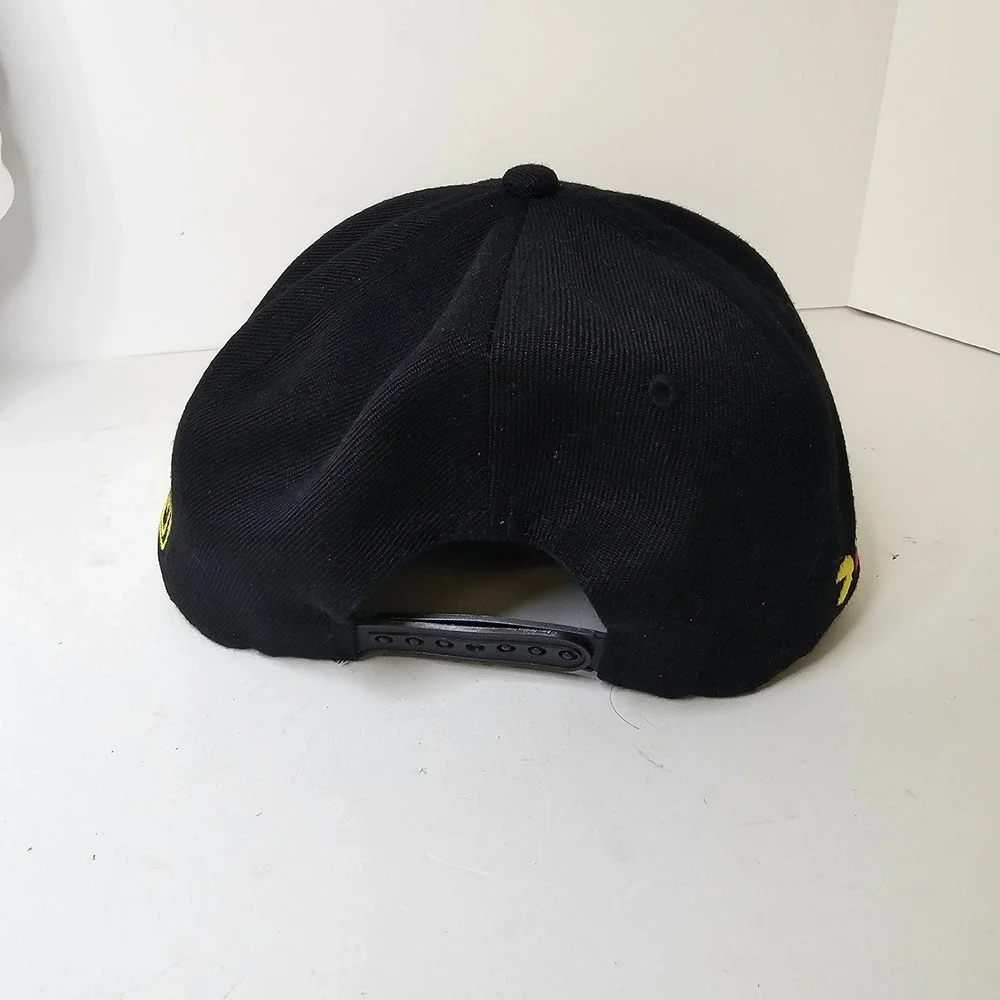 Pac-Man Snapback Hat Black Yellow Pixel Ghost Retro style Flat Bill Cap